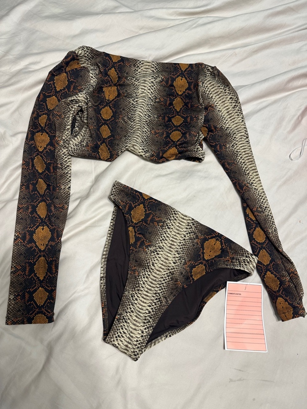 SKIMS Snake Print Long Sleeve Bikini Set in Brown, Black & Cream Size M